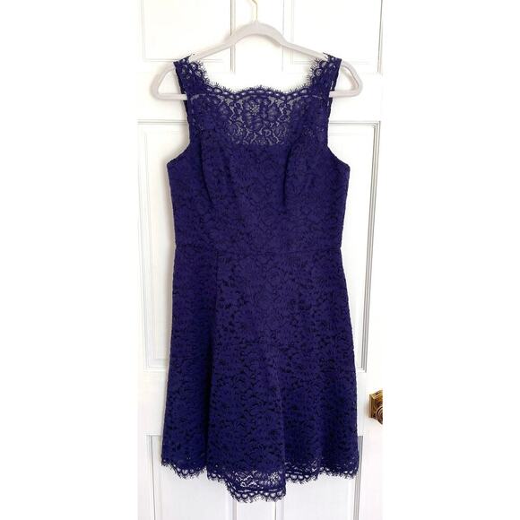 Shoshanna Navy Blue Lace Scalloped Sleeveless Mini Cocktail Dress 10 - Picture 12 of 13